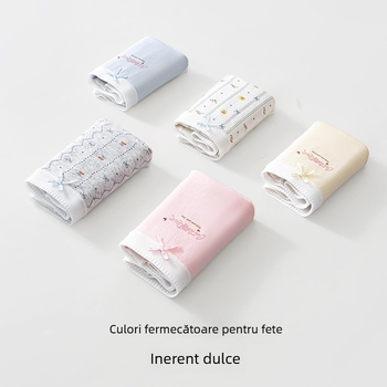 Chiloți din bumbac pentru fete, talie medie, antibacteriali, crotch extins, fără cusături, elastici, imprimeu floral proaspăt