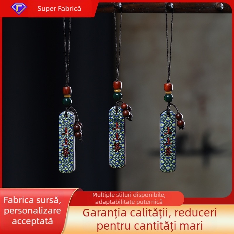 Pandantiv pictat din lemn de agar și lemn de santal cu talisman de siguranță, breloc DIY cu cordon împletit, stil ETNIC retro