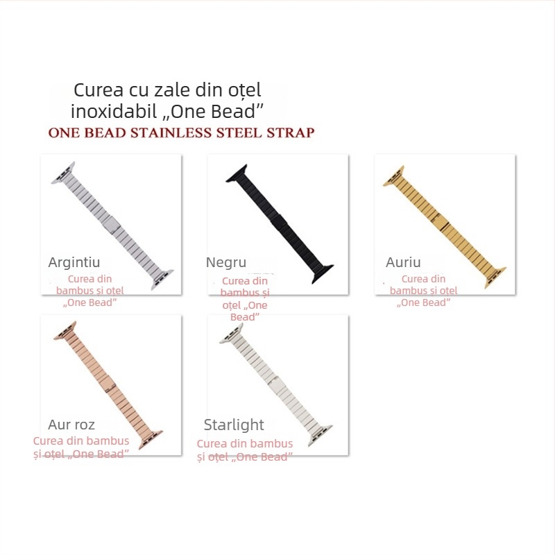 Brățară Apple Watch din metal, 14 mm, lanț plat bead-link, profil subțire