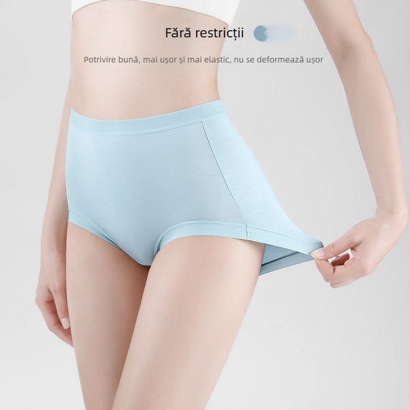 Chiloți femei talie înaltă din modal, căptușeală din bumbac, respirabili, antibacterieni, fără cusături, plus size