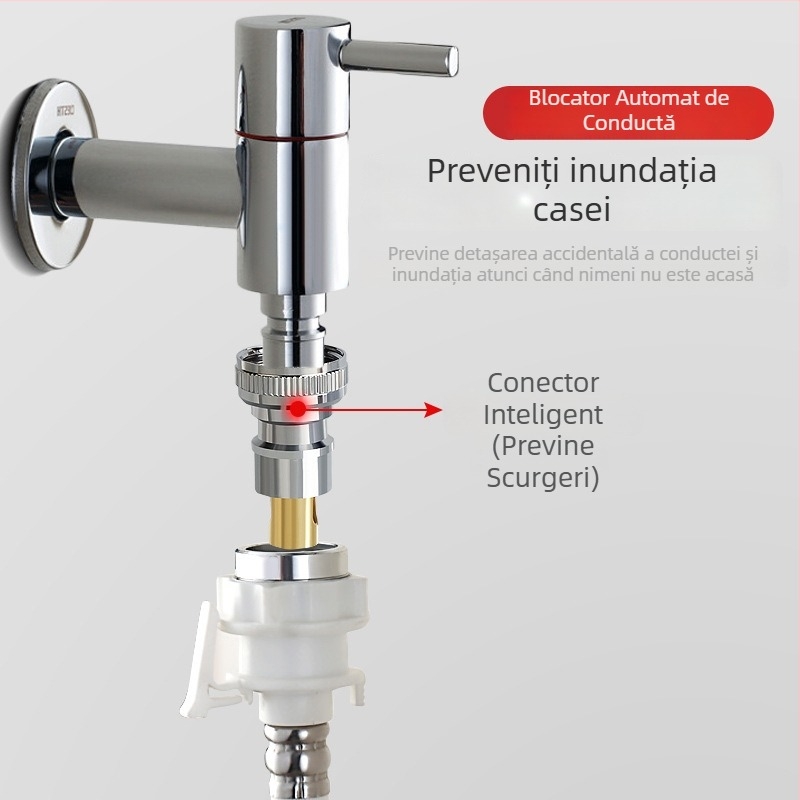 Robinet pentru mașina de spălat din cupru, cu supapă automată de închidere și adaptor universal de 1/2 inch cu supapă de tip check