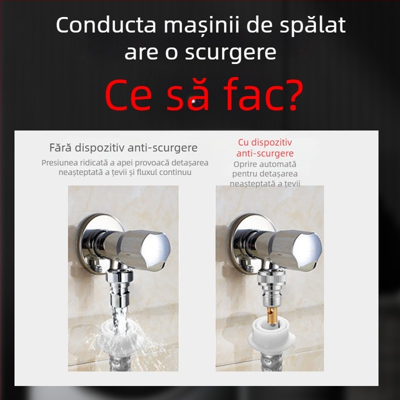 Robinet pentru mașina de spălat din cupru, cu supapă automată de închidere și adaptor universal de 1/2 inch cu supapă de tip check