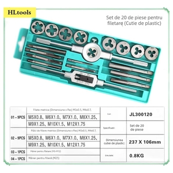 Set metric pentru filetare: taps și die, cadru mare, oțel aliat