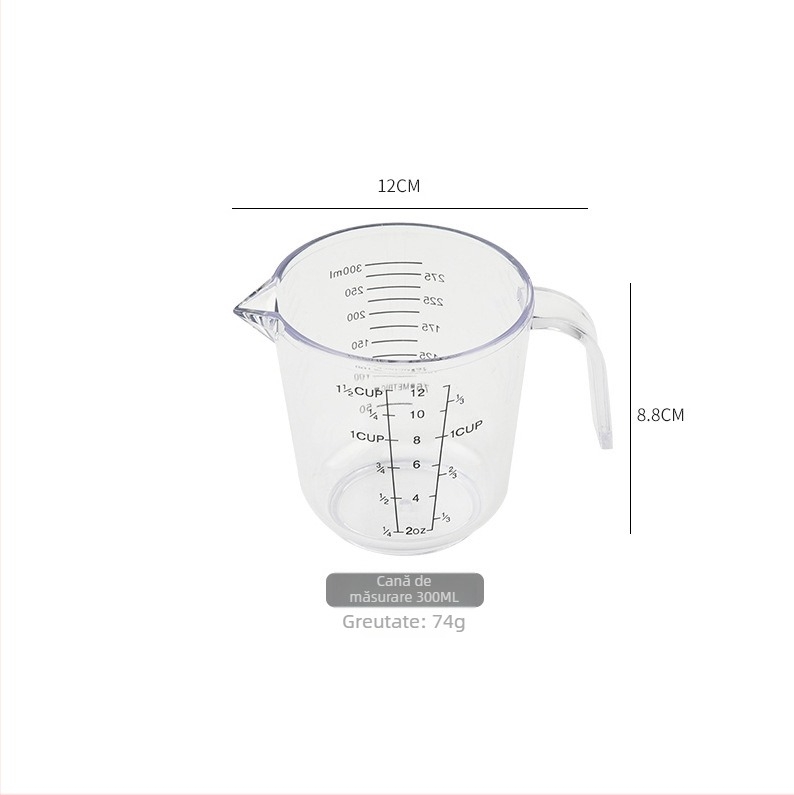 Ceașcă de măsură din plastic transparent cu scară pentru bucătărie, 300/600/1000 ml, PS îngroșat pentru coacere
