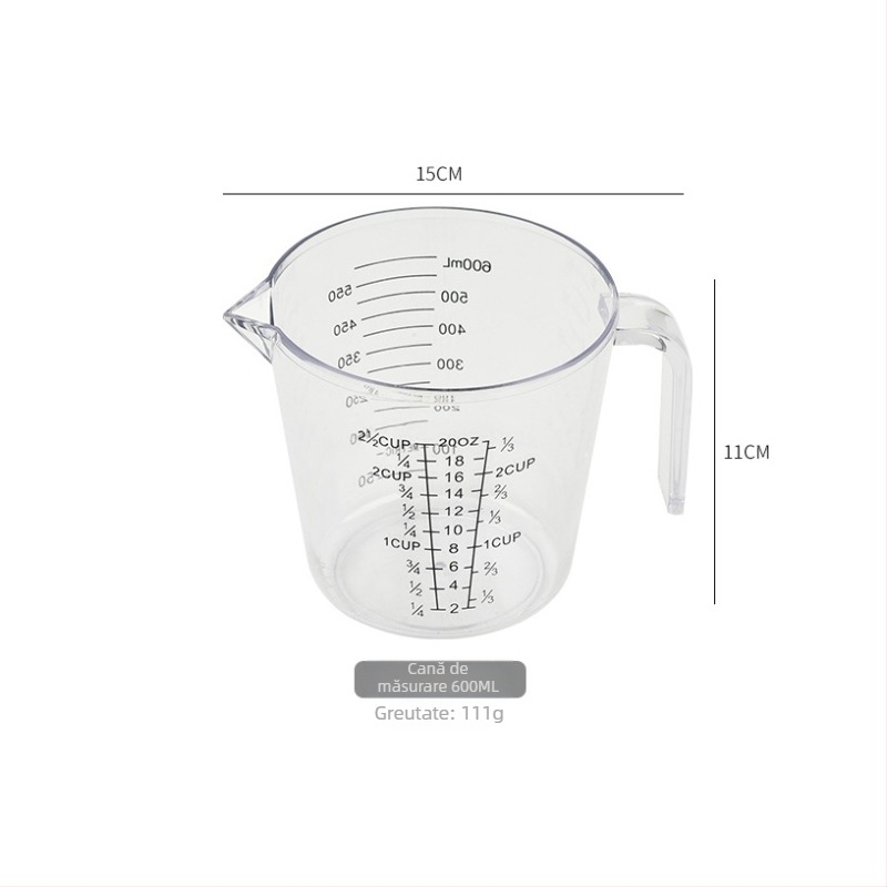 Ceașcă de măsură din plastic transparent cu scară pentru bucătărie, 300/600/1000 ml, PS îngroșat pentru coacere