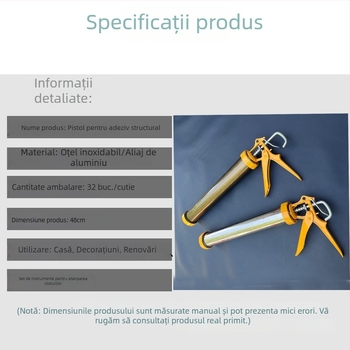 Pistol pentru etanșare structurală din oțel inoxidabil, corp din aliaj de aluminiu, rotativ, manual, ergonomic