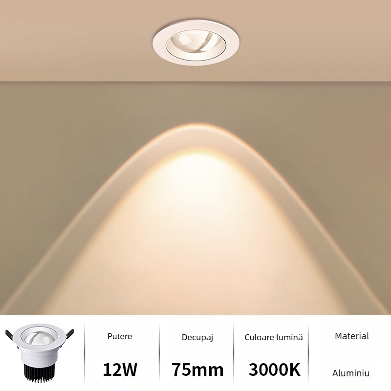 Downlight LED încastrat, albastru-violet, cu spot, pentru dormitor și sufragerie