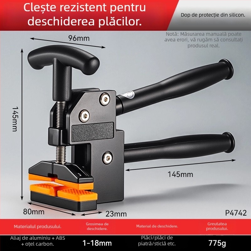 Clește robust pentru plăci ceramice, cu presiune superioară, pentru deschiderea și spargerea plăcilor și a sticlei
