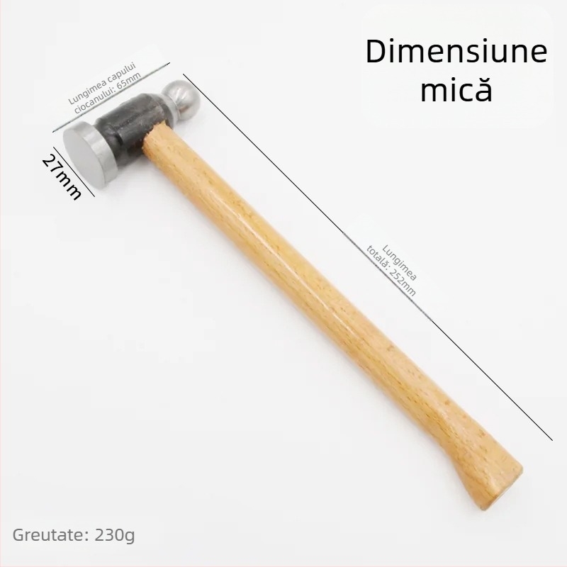 Ciocan cu cap rotund și mâner din lemn pentru bijuterii din aur – cap din fontă