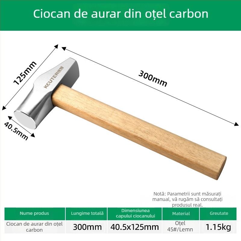 Ciocan de bijutier cu cap rotund și mâner din lemn, pentru gravură de bijuterii