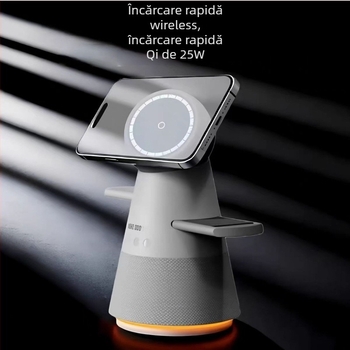 Model privat multifuncțional 3 în 1 încărcător wireless, ceas cu alarmă, încărcare magnetică, potrivit pentru Apple Watch și iPhone