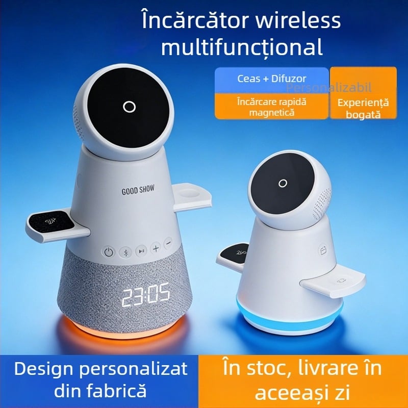 Model privat multifuncțional 3 în 1 încărcător wireless, ceas cu alarmă, încărcare magnetică, potrivit pentru Apple Watch și iPhone