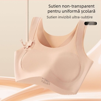 Bustier sport fără cusături pentru fete 12–15 ani, susținere a spatelui, nailon, cupă completă, respirabil și confortabil.
