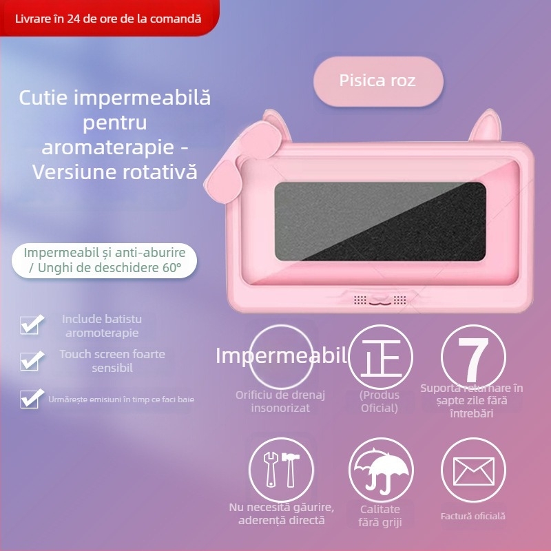Suport de telefon impermeabil pentru baie, montare pe perete fără găuri, husă impermeabilă antifog pentru mâini ude
