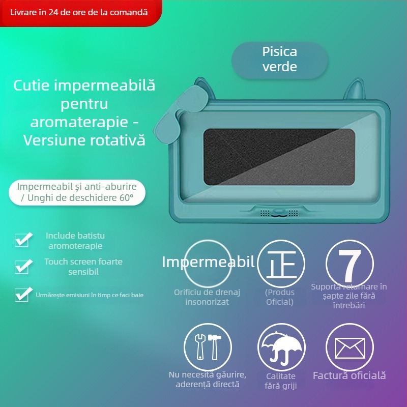 Suport de telefon impermeabil pentru baie, montare pe perete fără găuri, husă impermeabilă antifog pentru mâini ude