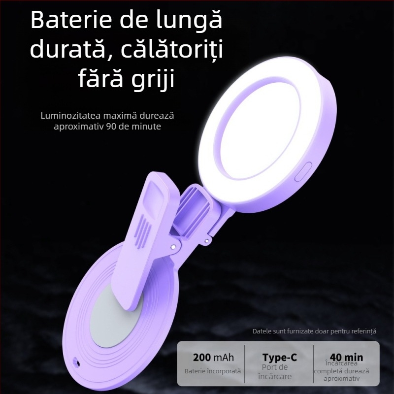 Oglindă de selfie cu iluminare integrată pentru streaming live, universală pentru telefoane mobile, accesoriu pentru fotografiere și înfrumusețare