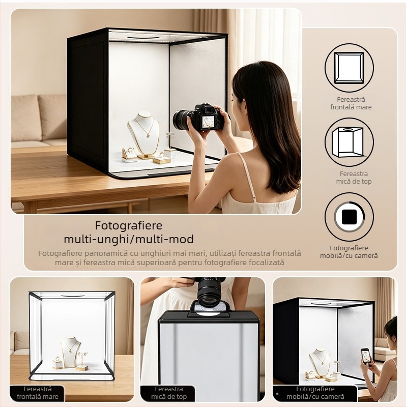 Ruifutu USB Studio Foto: Cutie LED Mică pentru Natură Mortă cu Fundal Alb, Cutie de Lumină Pliabilă