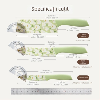 Set de cuțite bucătării Grass Bean cu imprimeu lalea — cuțit bucătărie, cuțit universal, cuțit pentru fructe și cuțit pentru feliat