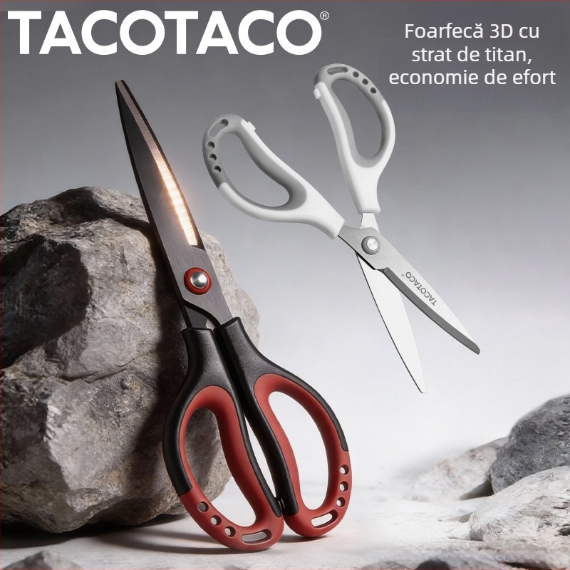 Foarfecă Tacotaco cu strat de titan și design 3D, economisește efortul, oțel inoxidabil, antiaderent, sigur pentru deschiderea coletelor, ascuțite și rezistente la uzură