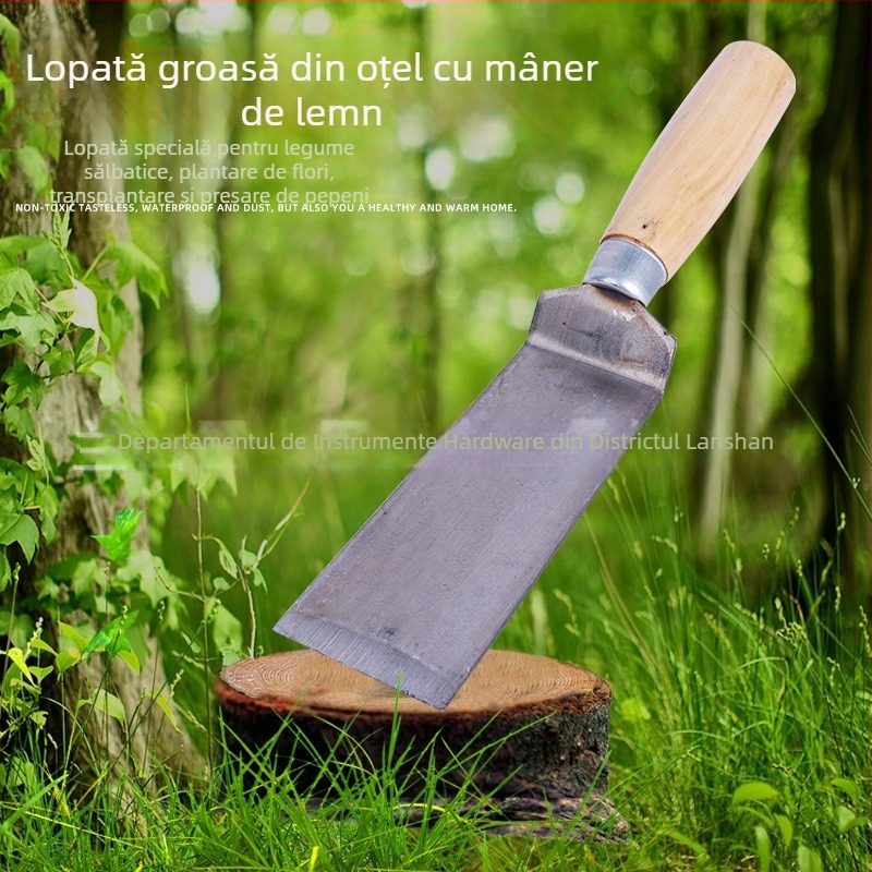 Lopată de grădină cu mâner din lemn, pentru săpat legume sălbatice, usturoi, plivit buruieni și plantarea florilor