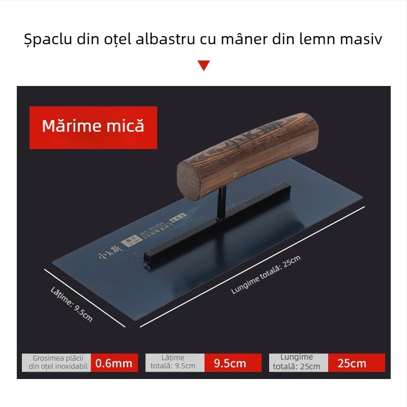 Cuțit de glet cu mâner din lemn, oțel albastru, pentru glet și nivelarea pereților