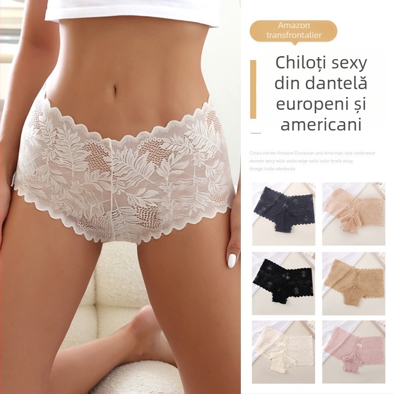 Chiloți din dantelă pentru femei, culoare solidă, sexy, talie lată, fără cusături