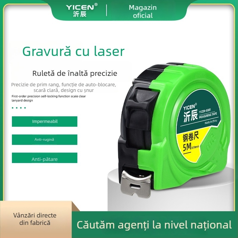 Bandă de măsurat 5-10 m, înaltă precizie, durabilă, îngroșată și anti-cadere, pentru tâmplărie și zidărie, bandă din oțel întărit