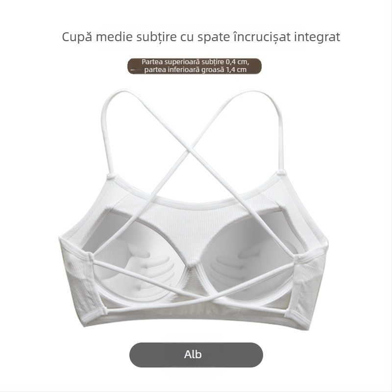 Sutien din bumbac cu spate deschis, bretele încrucișate, căptușeală integrată și efect push-up