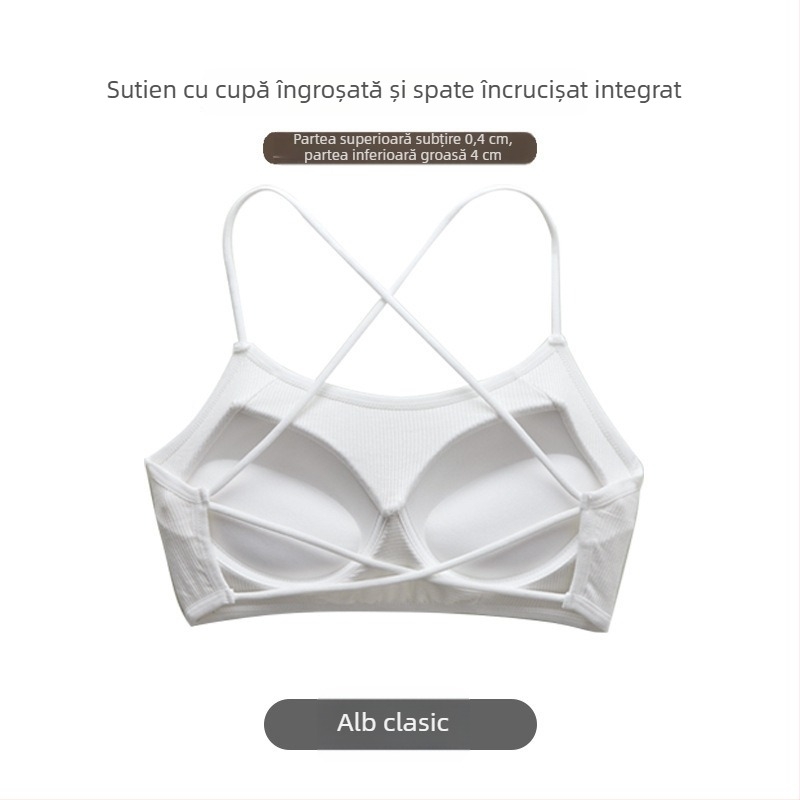 Sutien din bumbac cu spate deschis, bretele încrucișate, căptușeală integrată și efect push-up
