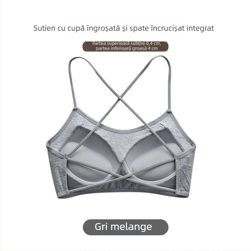 Sutien din bumbac cu spate deschis, bretele încrucișate, căptușeală integrată și efect push-up