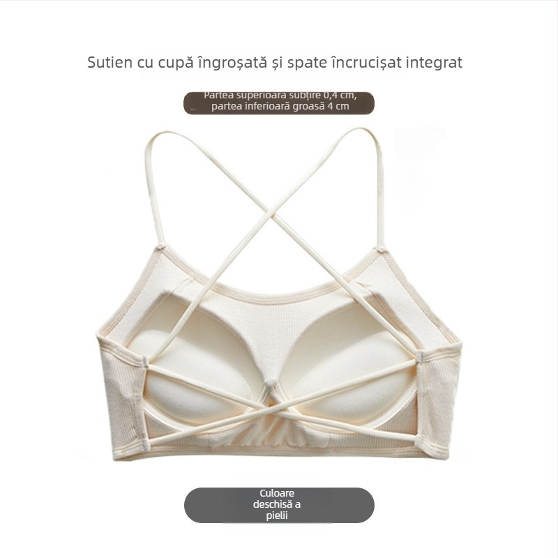 Sutien din bumbac cu spate deschis, bretele încrucișate, căptușeală integrată și efect push-up