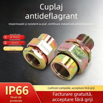 BHJ cuplu din oțel de carbon galvanizat, protecție împotriva exploziei, cu fileturi interne și externe M20/NPT25, filetare îngroșată