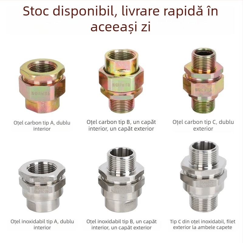 BHJ cuplu din oțel de carbon galvanizat, protecție împotriva exploziei, cu fileturi interne și externe M20/NPT25, filetare îngroșată