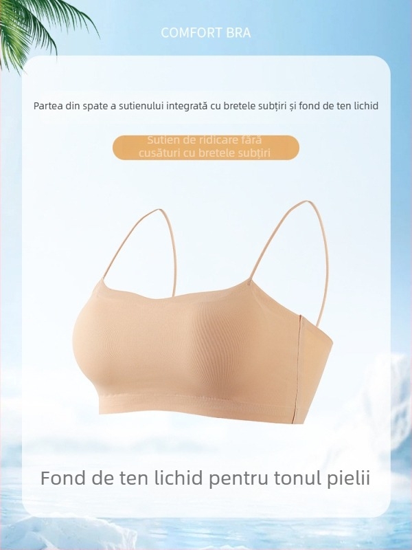 Sutien fără cusături pentru decolteu off-shoulder, bustieră-camisolă cu bretele subțiri pentru rochii