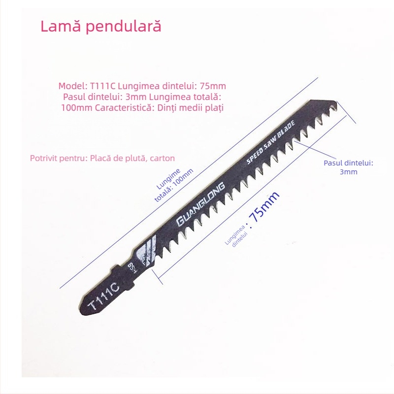Lama fierăstrău pendular T118A, T244D, T111C, lamă pentru lemn cu dinți mari, pentru fierăstrău reciproc