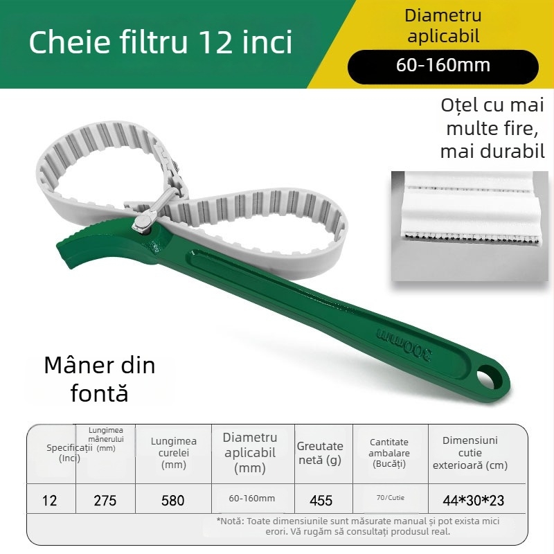 Cheie pentru filtru de ulei, tip curea, pentru demontare și înlocuire