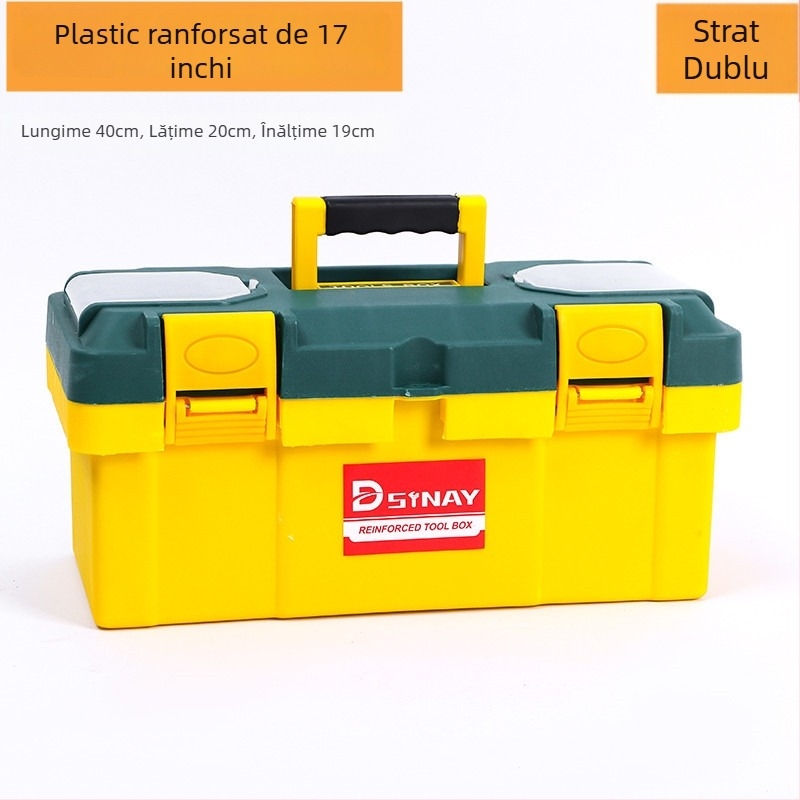 Casetă de unelte din plastic, cu două etaje, portabilă pentru casă și mașină, capacitate mare, multifuncțională