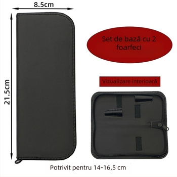 Geantă din piele pentru depozitarea foarfecelor de coafură, pentru două foarfece, neagră