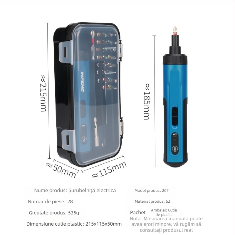 Diy șurubelniță electrică reîncărcabilă — set compact multifuncțional pentru uz casnic, cu oțel de unelte S2