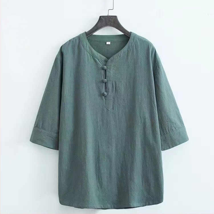 Tricou bărbătesc din bumbac, stil chinezesc, mâneci scurte, croială lejeră, cu nasturi