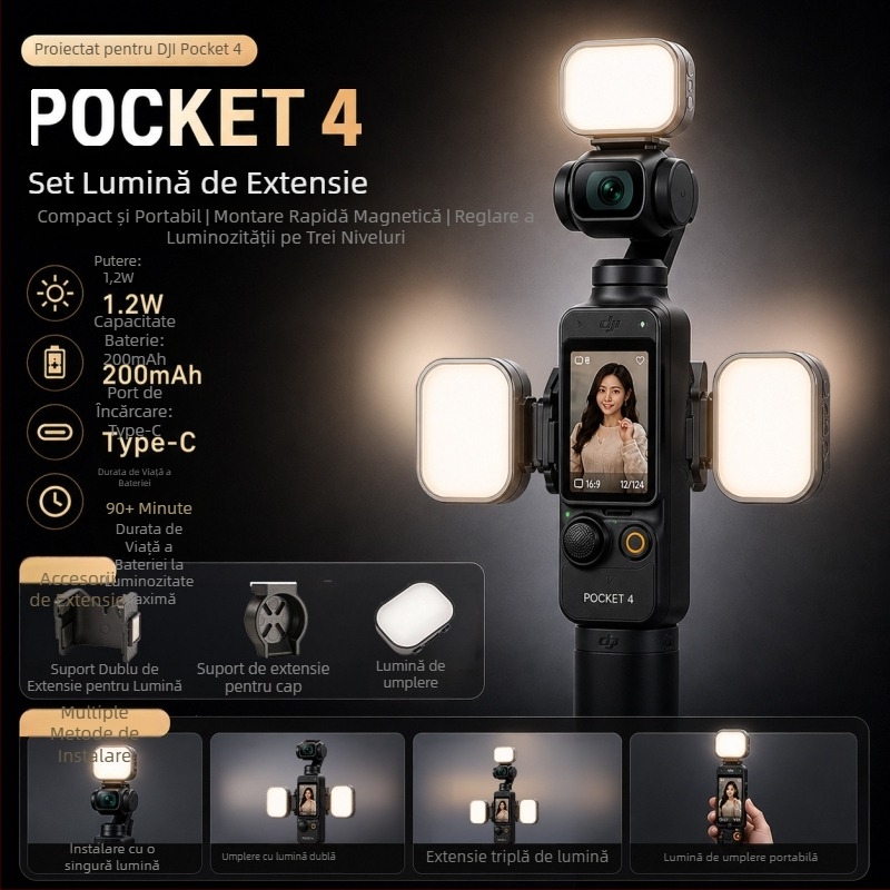 Lumină de umplere magnetică cu eliberare rapidă pentru DJI Pocket 3/4, accesoriu pentru înfrumusețare