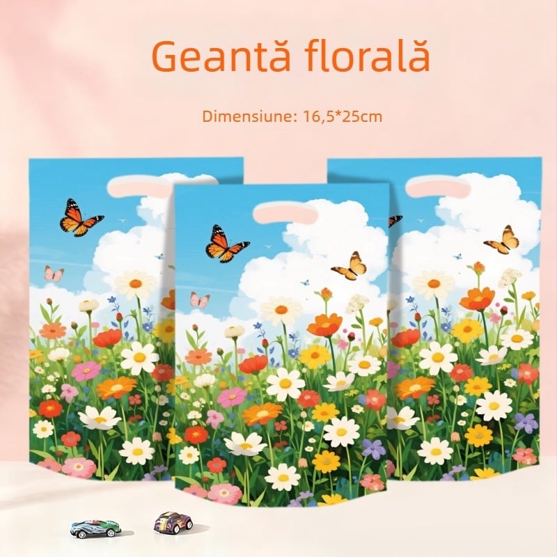Geantă de mână din film perlat, imprimare colorată cu flori și iarbă, pungă cadou cu patru degete (pungă OPP)