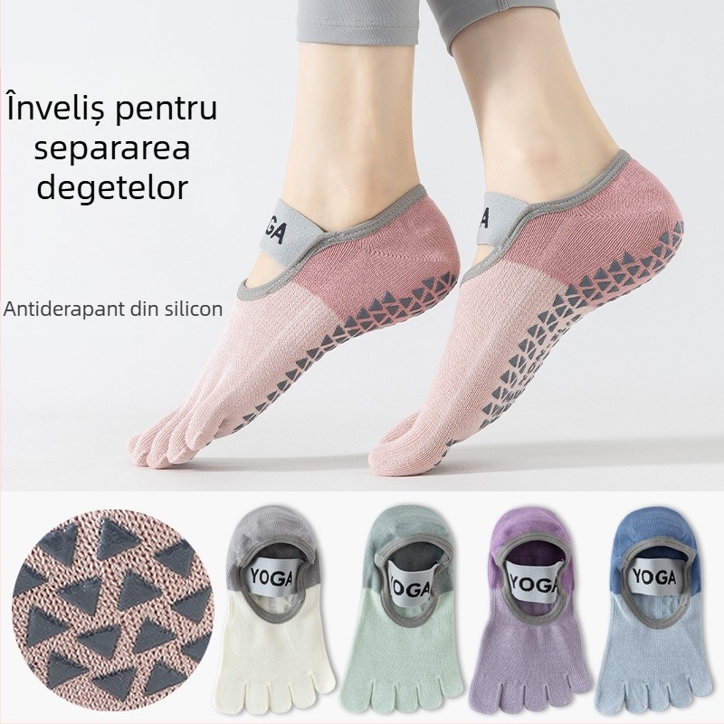 Șosete de yoga pentru femei cu degete separate, Pilates, vară ușoare, model color-block, antiderapante