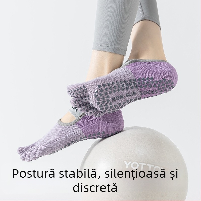 Șosete de yoga pentru femei cu degete separate, Pilates, vară ușoare, model color-block, antiderapante