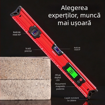 Nivel digital magnetic compact, ecran mare, precizie înaltă, calitate profesională, anti-cadere, din aliaj de aluminiu îngroșat