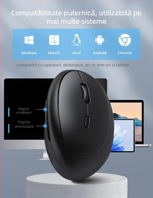Mouse vertical ergonomic, în formă de ou, Bluetooth, încărcare duală, funcționare silențioasă