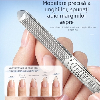 Pila de unghii din oțel inoxidabil, lustruită, dublă față, vârf ascuțit, priză antiderapantă, pilă exfoliantă îngroșată