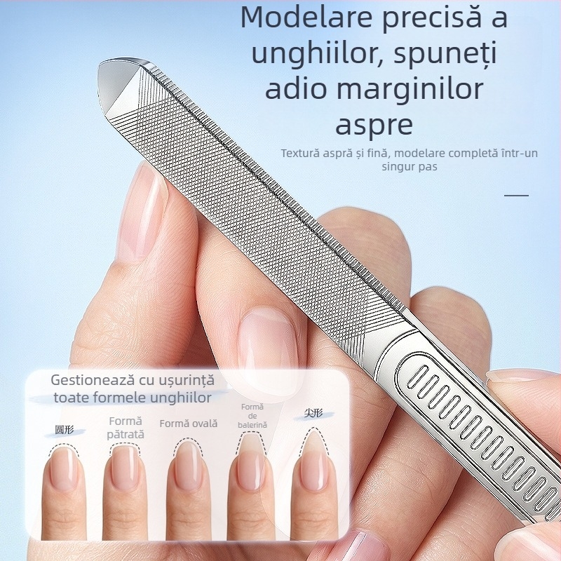 Pila de unghii din oțel inoxidabil, lustruită, dublă față, vârf ascuțit, priză antiderapantă, pilă exfoliantă îngroșată