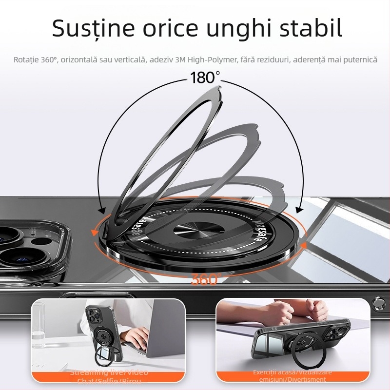 Suport inel pentru telefon ultra-subțire, cu rotire la 360°, magnetic, pliabil și multifuncțional, potrivit pentru bărbați și femei