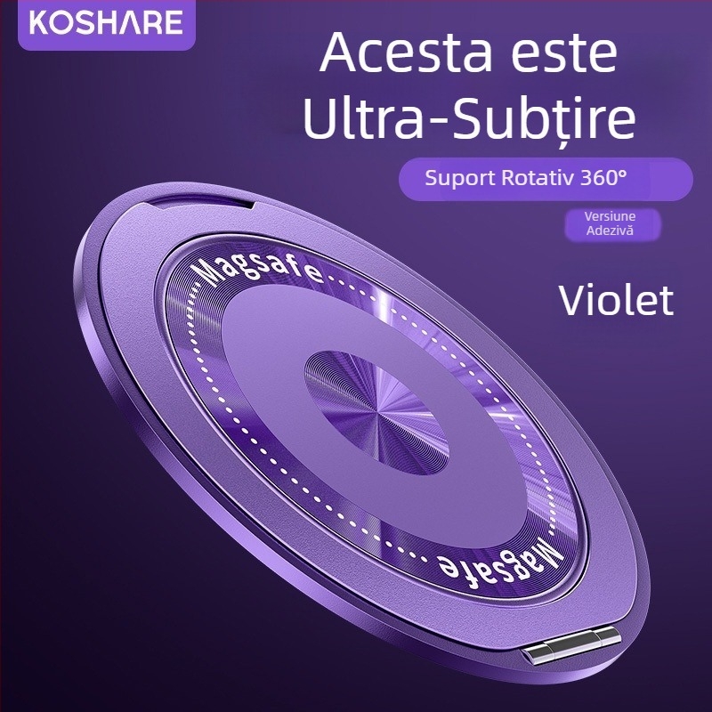Suport inel pentru telefon ultra-subțire, cu rotire la 360°, magnetic, pliabil și multifuncțional, potrivit pentru bărbați și femei